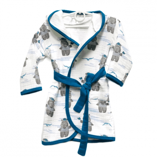 Детский муслиновый халат Embrace Голубой/Серый от 7 до 10 лет halat023_7-10