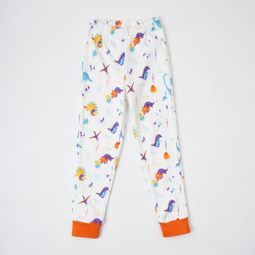 Детская пижама для мальчика с начесом Krako Динозаврики Белый/Оранжевый от 2 до 7 лет 3023J14