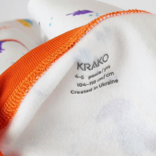 Детская пижама для мальчика с начесом Krako Динозаврики Белый/Оранжевый от 2 до 7 лет 3023J14