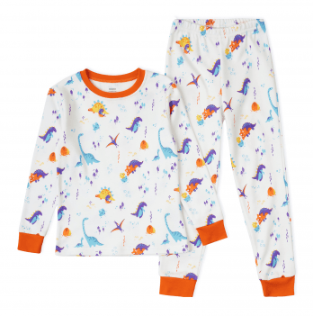 Детская пижама для мальчика утепленная Krako Динозаврики Белый/Оранжевый от 7 до 8 лет 3023J14