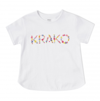 Футболка для девочки Krako Лого-Цветы Белый от 2 до 6 лет 2017T24
