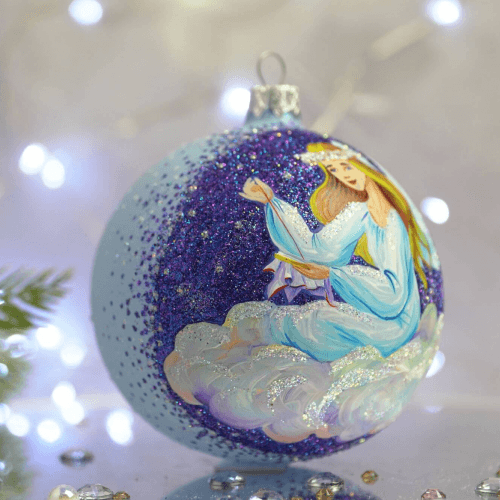 Новогодний шар на елку Santa Shop Ангел на облаке Голубой 10 см 4820001106749