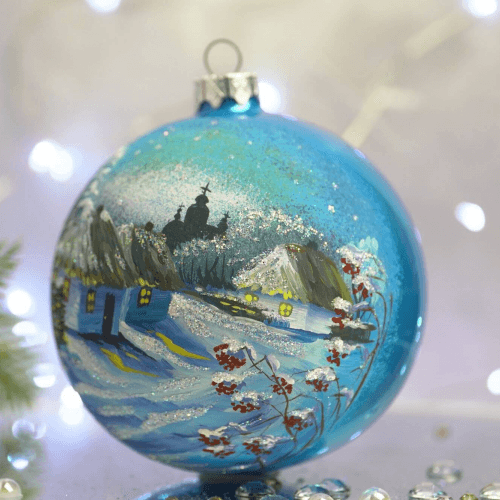 Новогодний шар на елку Santa Shop Окраина села Голубой 10 см 4820001106916