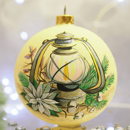 Новогодний шар на елку Santa Shop Фонарик с хлопком Молочный 10 см 4820001106930