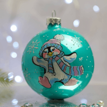 Новогодний шар на елку Santa Shop Мистер Пингвин Бирюзовый 8,5 см 4820001112344