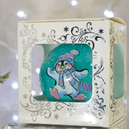 Новогодний шар на елку Santa Shop Мистер Пингвин Бирюзовый 8,5 см 4820001112344
