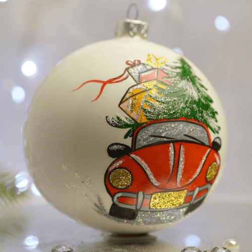 Новогодний шар на елку Santa Shop Рождественский автомобиль Белый 10 см 4820001112412