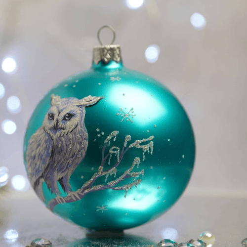 Новогодний шар на елку Santa Shop Белая сова Бирюзовый 10 см 4820001112481