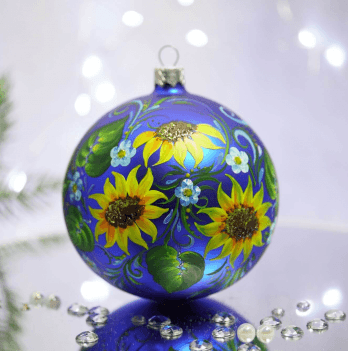 Новогодний шар на елку Santa Shop Подсолнухи Синий 10 см 4820001134438