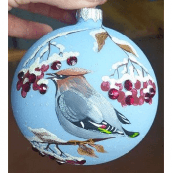 Новогодний шар на елку Santa Shop Свиристель Голубой 10 см 4820001112337