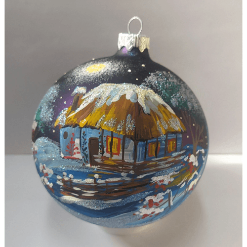 Новогодний шар на елку Santa Shop Зимний дом Синий/Фиолетовый 10 см 4820001112764