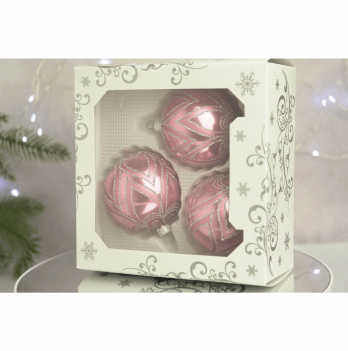 Набор елочных игрушек Santa Shop Серебряный орнамент Розовый 8,5 см 3 шт 4820001151848