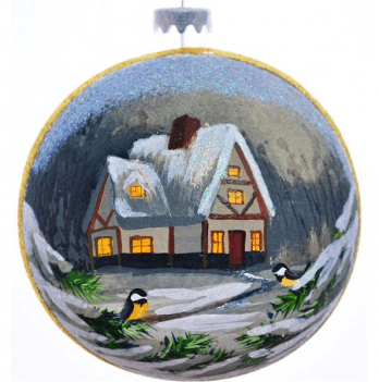 Новогодний шар на елку Santa Shop Синицы возле дома Прозрачный 12 см 4820001041781