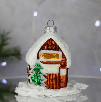 Елочная игрушка Santa Shop Засніжений будиночок Коричневый 7 см 4820001165500
