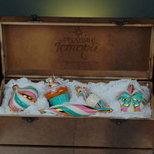 Елочная игрушка набор 5 шт Rizdviani Istorii Зефірний Розовый 7 см, 10 см, 15 см 4820001179637