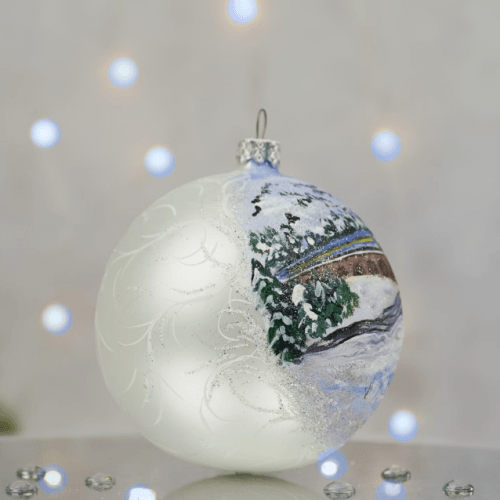 Новогодний шар на елку Santa Shop Різдвяна подорож Молочный 10 см 4820001179842