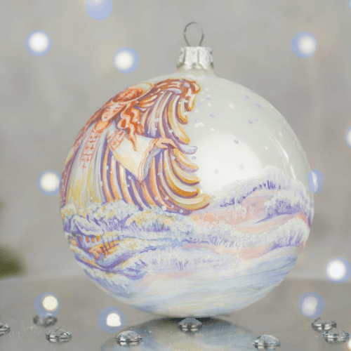 Новогодний шар на елку Santa Shop Янгол на світанку Молочный/Фиолетовый 10 см 4820001180084