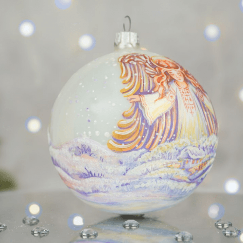 Новогодний шар на елку Santa Shop Янгол на світанку Молочный/Фиолетовый 10 см 4820001180084