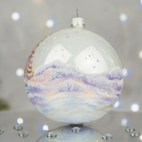 Новогодний шар на елку Santa Shop Янгол на світанку Молочный/Фиолетовый 10 см 4820001180084