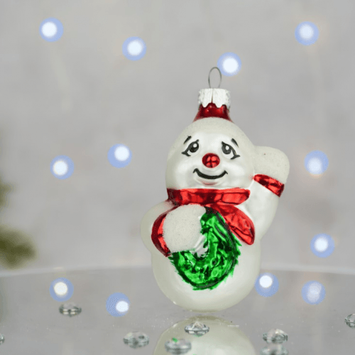 Елочная игрушка Santa Shop Сніговик з вінком Красный 8 см 4820001180244