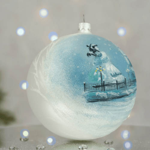 Новогодний шар на елку Santa Shop Софіївська площа Белый/Голубой 12 см 4820001180336