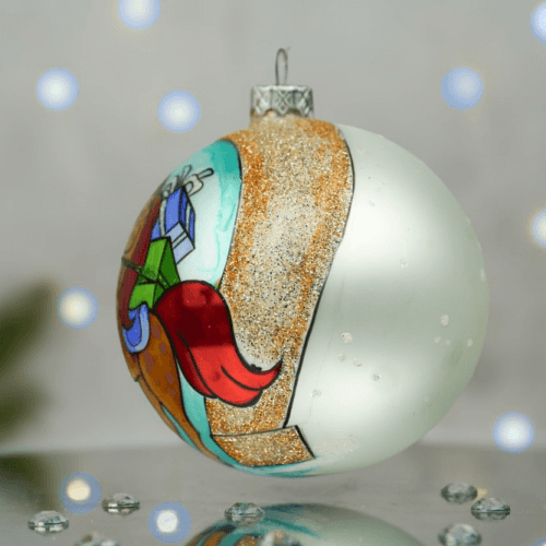 Новогодний шар на елку Santa Shop Символ года 2026 Підкова на щастя Молочный/Бирюзовый 10 см 4820001180381