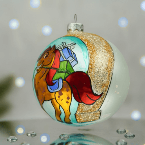 Новогодний шар на елку Santa Shop Символ года 2026 Підкова на щастя Молочный/Бирюзовый 10 см 4820001180381