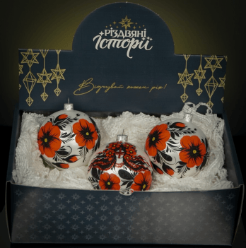 Елочная игрушка набор 3 шт Rizdviani Istorii Украинские истории Петриківка Мотанка Красный 10 см 4820001180619