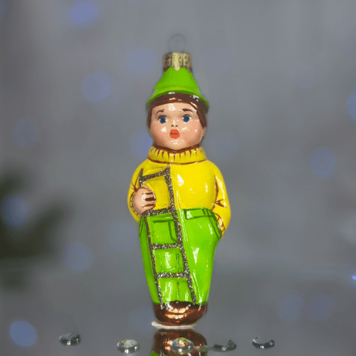 Елочная игрушка Santa Shop Хлопчик з драбиною Желтый/Зеленый 12 см 4820001179903