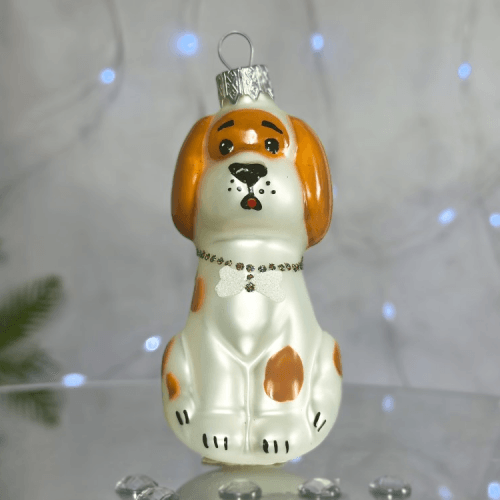 Елочная игрушка Santa Shop Песик Чапа здивований Белый/Коричневый 10 см 4820001179569