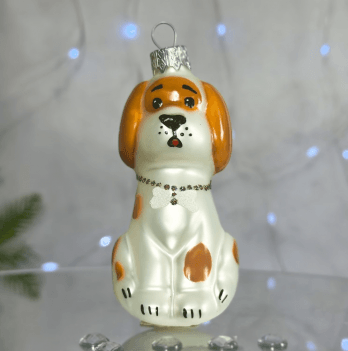 Елочная игрушка Santa Shop Песик Чапа здивований Белый/Коричневый 10 см 4820001179569