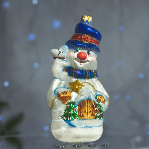 Елочная игрушка Santa Shop Сніговик Белый/Голубой 10 см 4820001179552