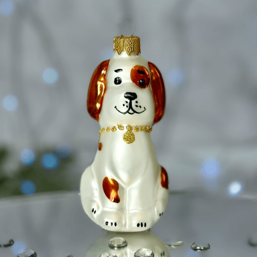 Елочная игрушка Santa Shop Песик Чапа веселий Белый/Коричневый 10 см 4820001179576