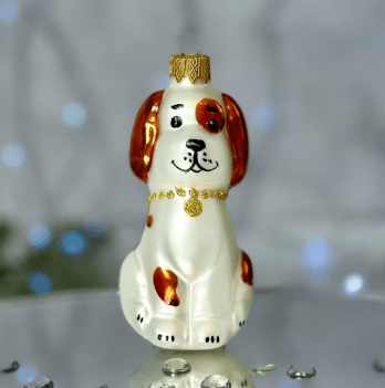 Елочная игрушка Santa Shop Песик Чапа веселий Белый/Коричневый 10 см 4820001179576
