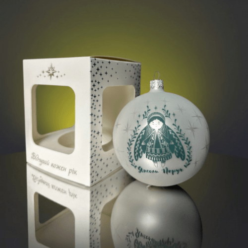 Новогодний шар на елку Santa Shop Янголи поруч Дівчинка Белый/Бирюзовый 10 см 4820001253696