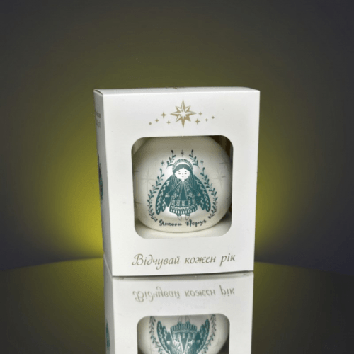 Новогодний шар на елку Santa Shop Янголи поруч Дівчинка Белый/Бирюзовый 10 см 4820001253696