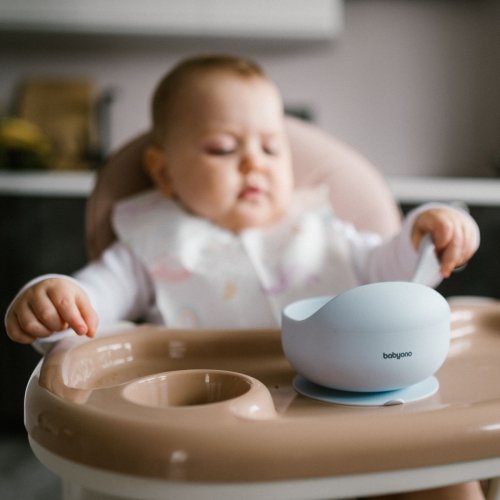 Детская тарелка на присоске BabyOno 6+ мес Силикон Голубой 1481/01