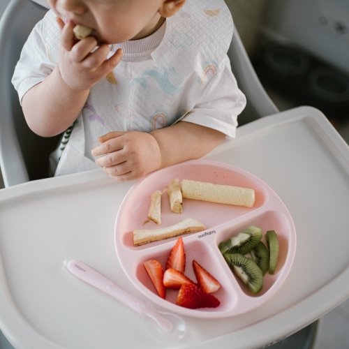 Детская секционная тарелка на присоске BabyOno 6+ мес Силикон Розовый 1482/02
