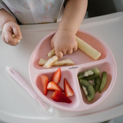 Детская секционная тарелка на присоске BabyOno 6+ мес Силикон Розовый 1482/02