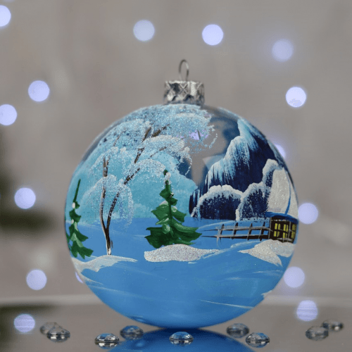 Новогодний шар на елку Santa Shop Дом на пруду Синий 10 см 7806723189571