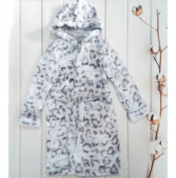 Махровый халат для детей ЛяЛя 5 - 17 лет Велсофт Светло-серый/Серый 16МХ102_5-905