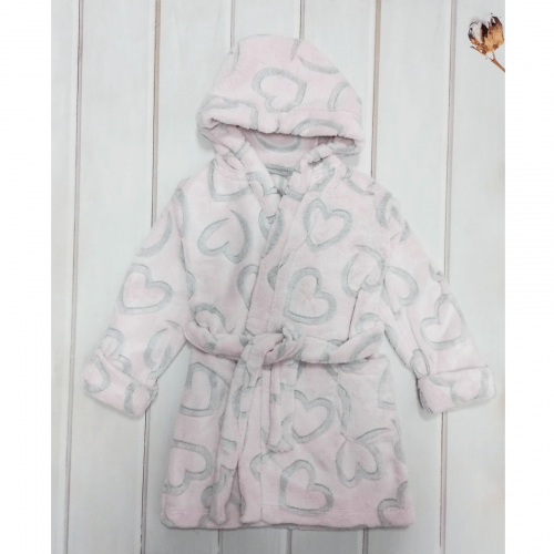 Махровый халат для детей ЛяЛя 5 - 17 лет Велсофт Светло-розовый/Серый 16МХ102_5-91