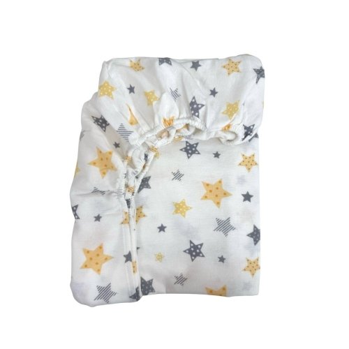 Детская простынь на резинке Маленькая соня фланель Stars серо-желтый Белый/Желтый 1765285