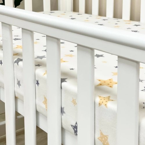 Детская простынь на резинке Маленькая соня фланель Stars серо-желтый Белый/Желтый 1765285