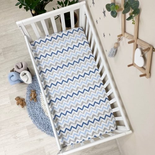 Детская простынь на резинке Маленькая соня фланель Зигзаг серо-голубой Серый/Голубой 176576