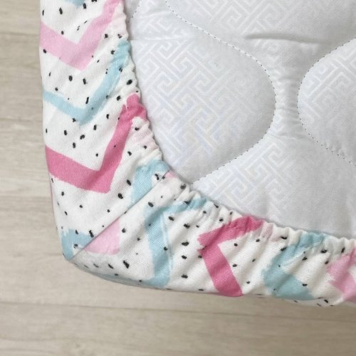 Детская простынь на резинке Маленькая соня фланель Зигзаг розово-мятный Розовый/Мятный 176578