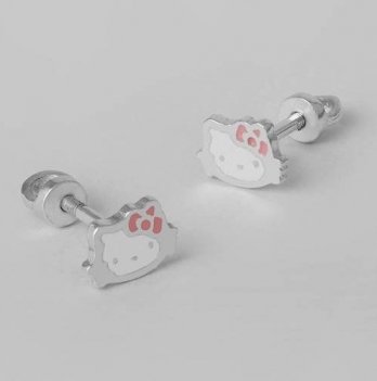 Серебряные сережки пусеты детские UMAX Hello Kitty с эмалью 2370э