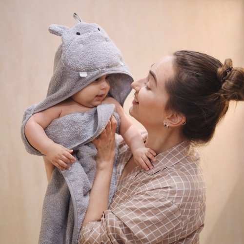Детское полотенце уголок Veres Hippo Серый 80х120 см 190.06