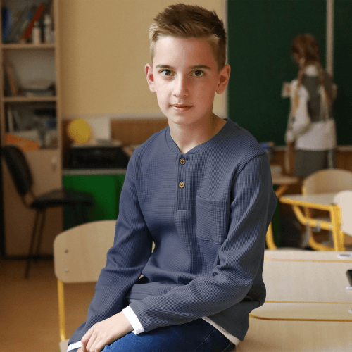 Лонгслив для мальчика Bembi 6 - 13 лет Трикотаж вафелька Серый X00 ФБ995