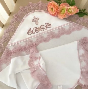 Крыжма для крещения BetiS Світлинка Интерлок Молочный/Пудровый 100х100 см 27688852